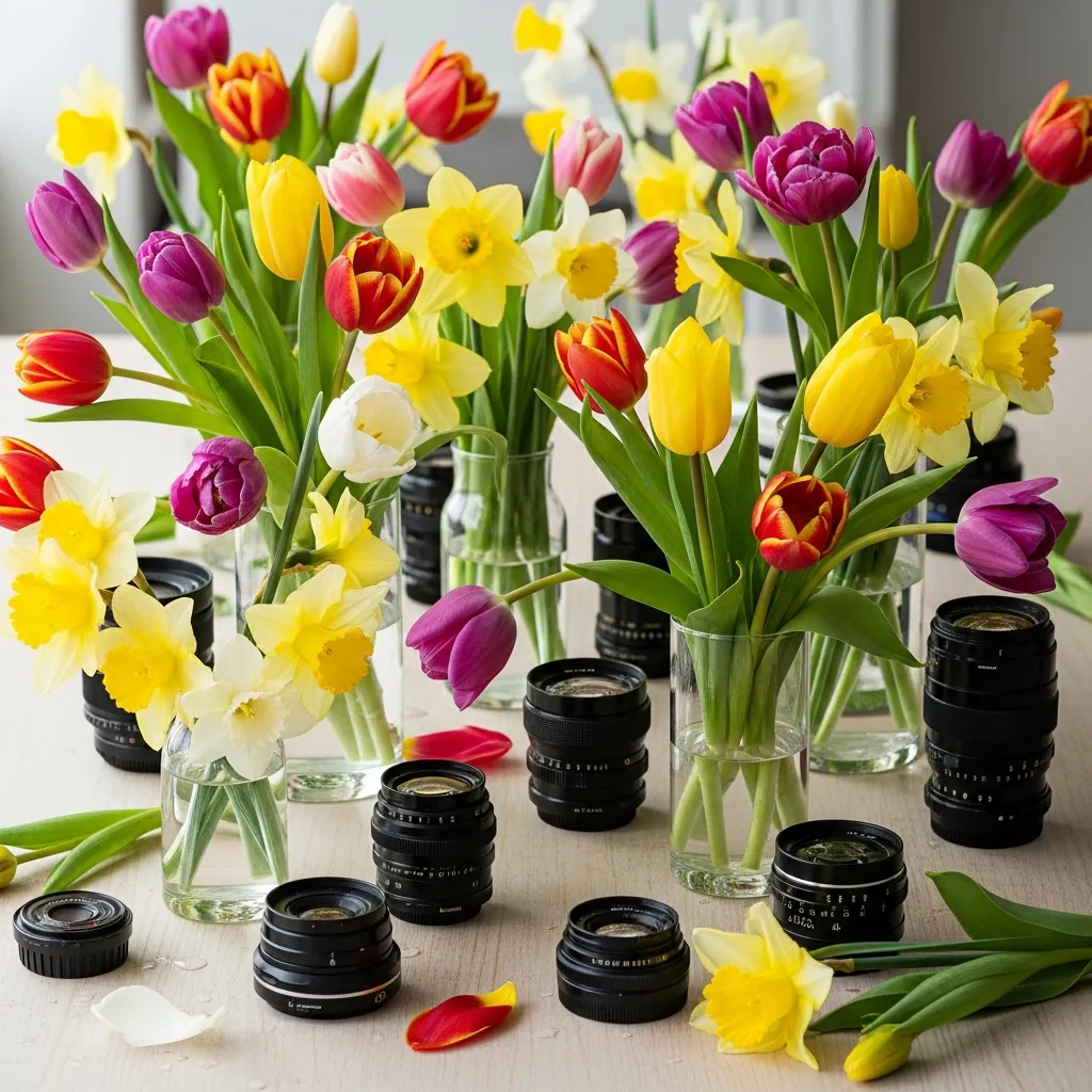 Lente collectie met tulpen en narcissen