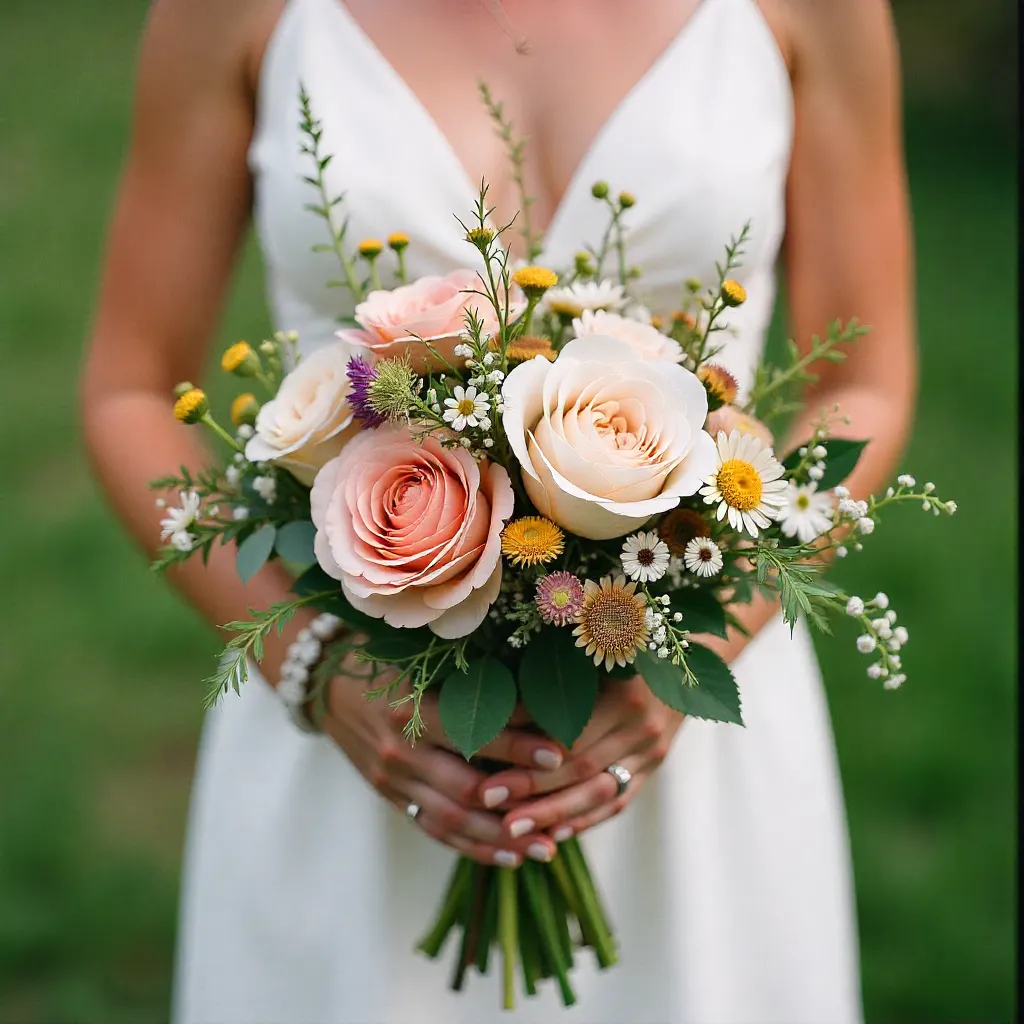 Bruiloft boeket met witte en lichtroze bloemen